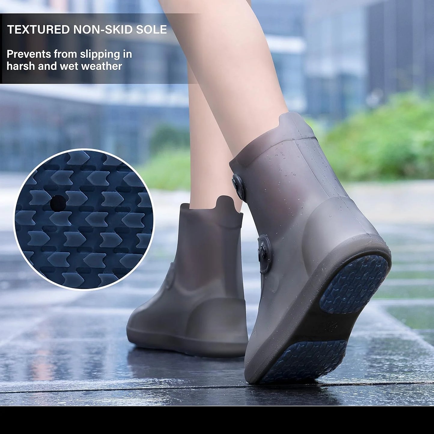 Waterproof Rain Shoe Covers with Secure Button Closure